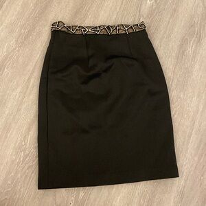 Terani couture scuba midi skirt black with crystal belt